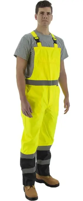 High Visibility Black Bottom Waterproof Bib Overall, ANSI E 75-2355: click to enlarge