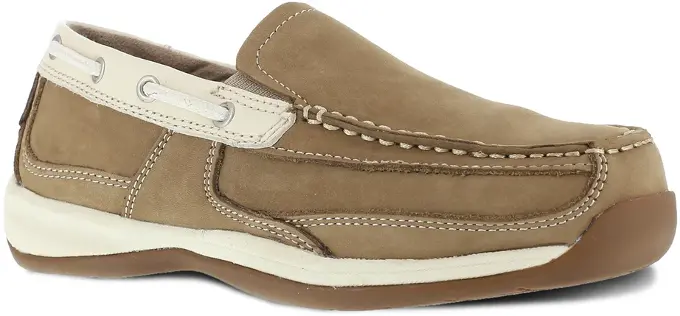 Sailing Club Women's Tan and Cream Slip-On Work Boat Shoe - RK673: click to enlarge