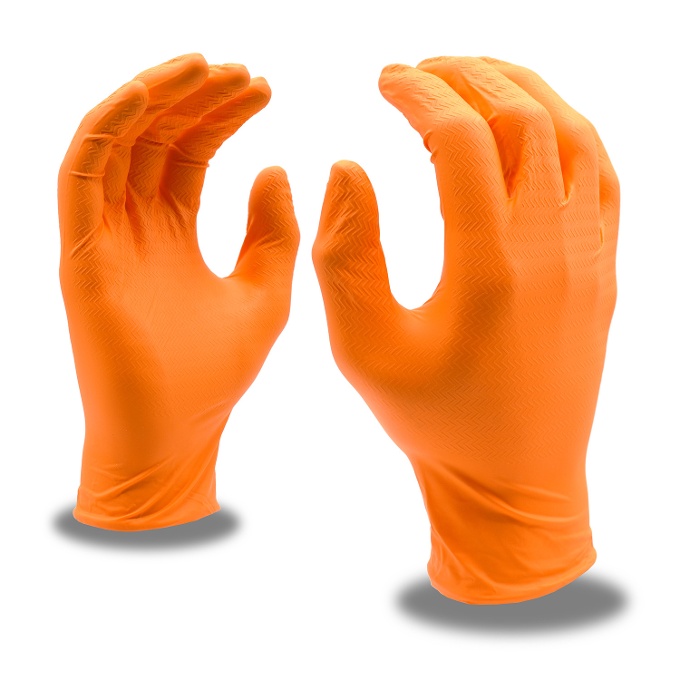Disposable, Nitri-Cor® Z-Tread, Food Service, Nitrile, Powder Free, 6 mil, Orange - 4093: click to enlarge