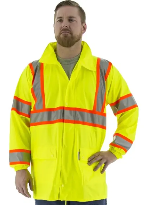 High Visibility Waterproof Rain Jacket DOT Striping ANSI 3, R 75-7301: click to enlarge