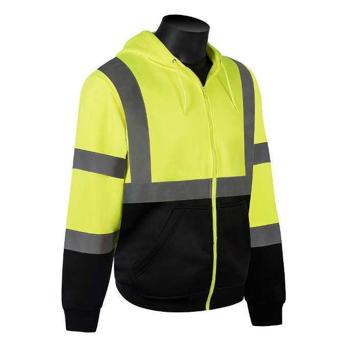 HiVizGard™ Class 3 Attached Hood Sweatshirt with Black Bottom - C16734GB: click to enlarge