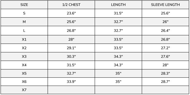 Majestic 75-1351 Size Chart