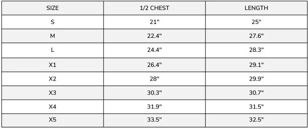 Majestic 75-3201/2 Size Chart