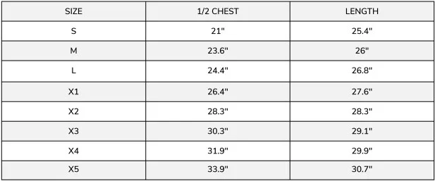 Majestic 75-3235/6 Size Chart