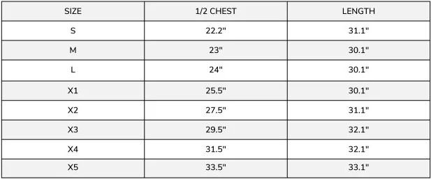 Majestic 75-3239-40 Size Chart