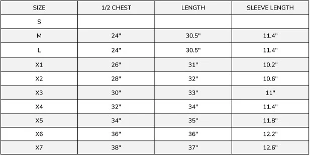 Majestic 75-5213 Size Chart