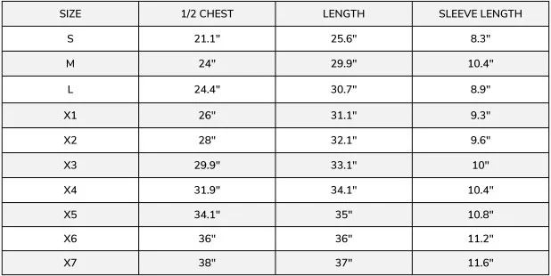 Majestic 75-5215/6 Size Chart