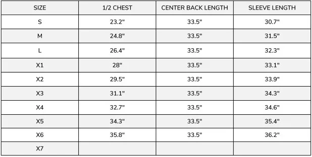 Majestic 75-7301 Size Chart